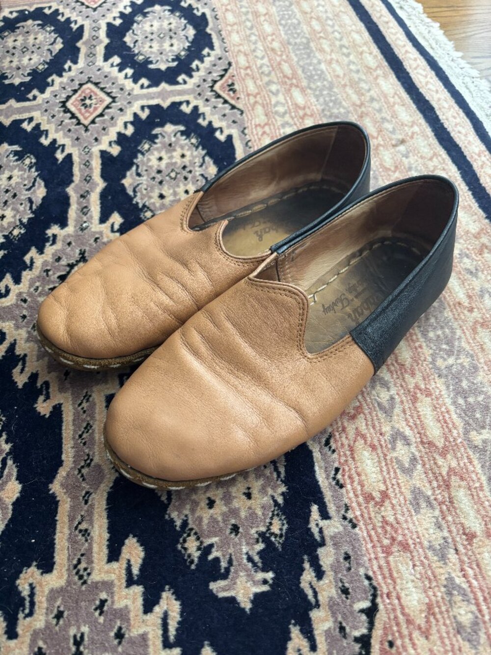 Sabah Two-Tone Camel Black Leather Shoes Men's 44 / US 12